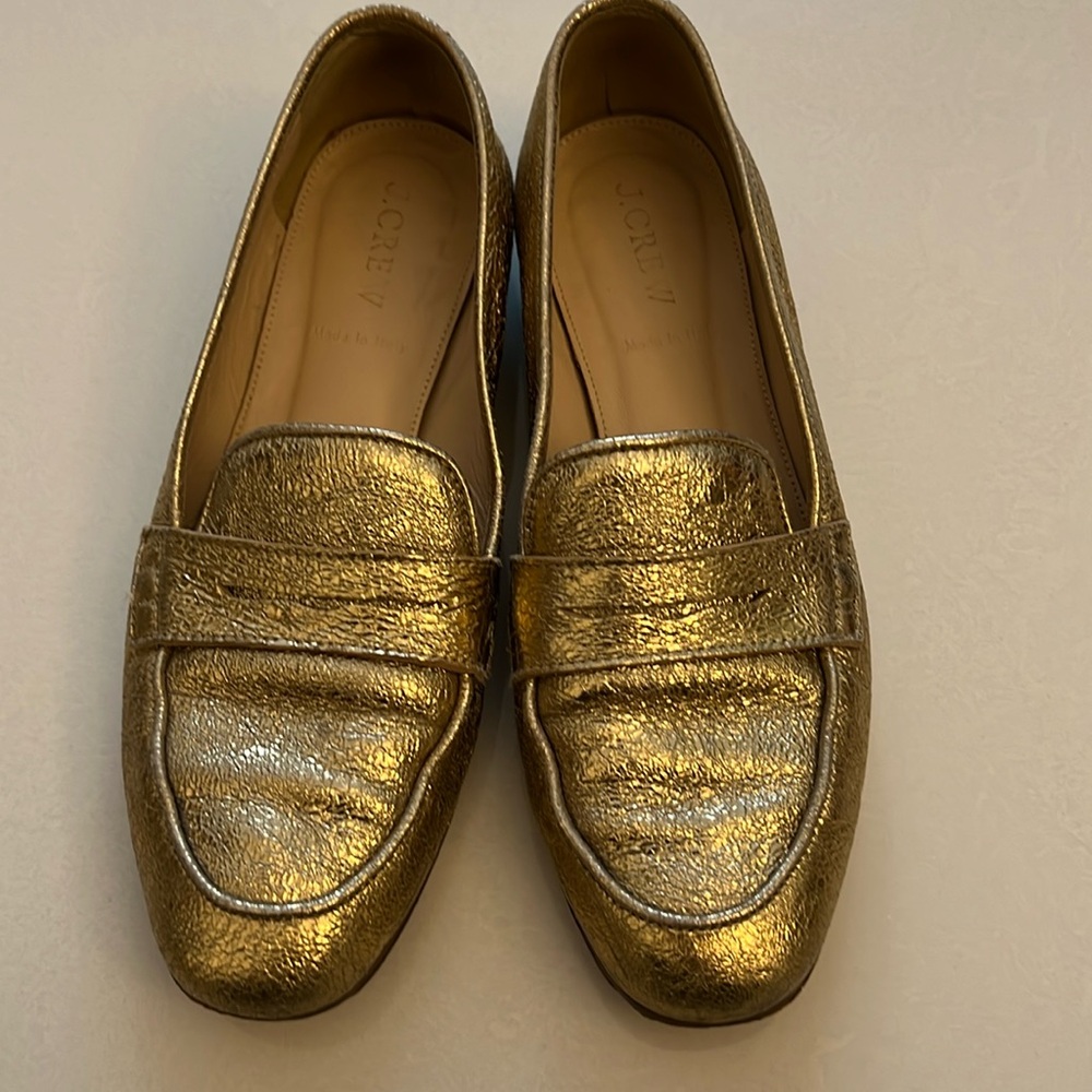 Genuine leather authentic J Crew gold loafers